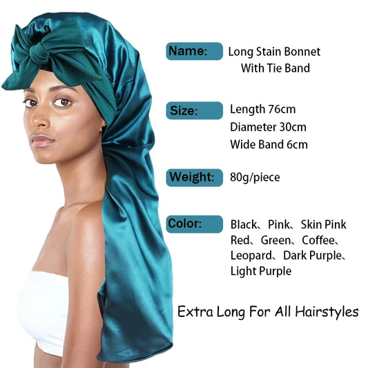Extra Long Satin Hair Bonnet with Tie – Sleep Protection for Wigs & Long Hair