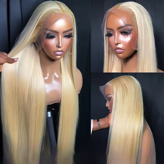 613 Blonde HD Transparent Straight Lace Front Wig – Brazilian Remy Human Hair