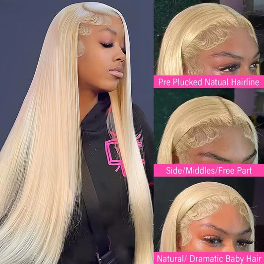 613 Blonde HD Transparent Straight Lace Front Wig – Brazilian Remy Human Hair